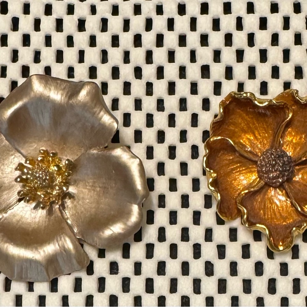Two Vintage Flower Brooches. Maybe DOGWOOD Flowers.